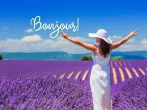bonjour in french in the lavender fields - speak French confidently with 7 mini-habits